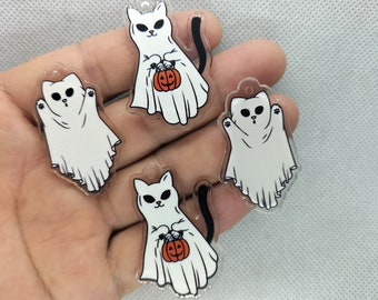 Acrylic Animal Cat Charm Cartoon Pumpkin Ghost Charms Pendant for DIY Earring Necklace Key Chain Jewelry Making Accessories