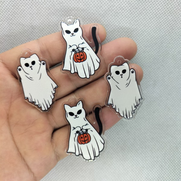 Acrylic Animal Cat Charm Cartoon Pumpkin Ghost Charms Pendant for DIY Earring Necklace Key Chain Jewelry Making Accessories
