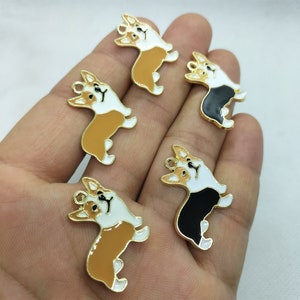 22*23mm Enamel Animal Dog Charm Cartoon Corgi Charms Pendant for Bracelet DIY Earring Necklace Key Chain Jewelry Accessories 10 30 Pcs