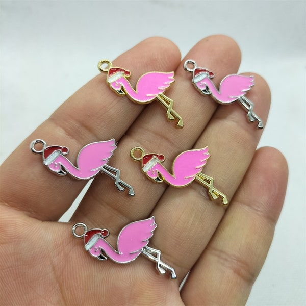 16*30mm Christmas Hat Charm Enamel Cartoon Animal Flamingo Charms Pendant for DIY Earring Necklace Key Chain Jewelry Accessories 10 30Pcs