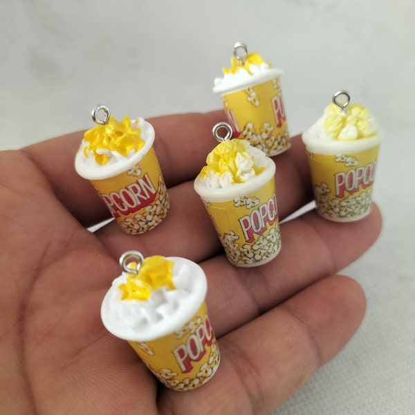 18 * 27mm Résine Imitation 3D Popcorn Charme Nourriture Charmes Pendentif pour DIY Boucle D'oreille Collier Porte-clés Fabrication De Bijoux Accessoires 10 30 Pcs