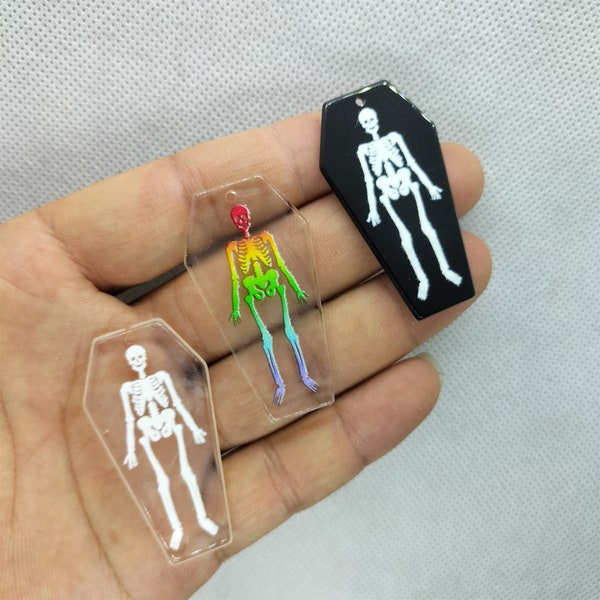 24*45mm Halloween Skeleton Charm Acrylic Tombstone Skull Charms Pendant for DIY Earring Necklace Jewelry Making Accessories Material