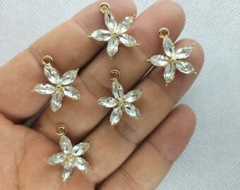 19*21mm Gold Petal Flower Charm Crystal Star Charms Pendant for DIY Earring Necklace Key Chain Jewelry Making Accessories Material 10 30 Pcs