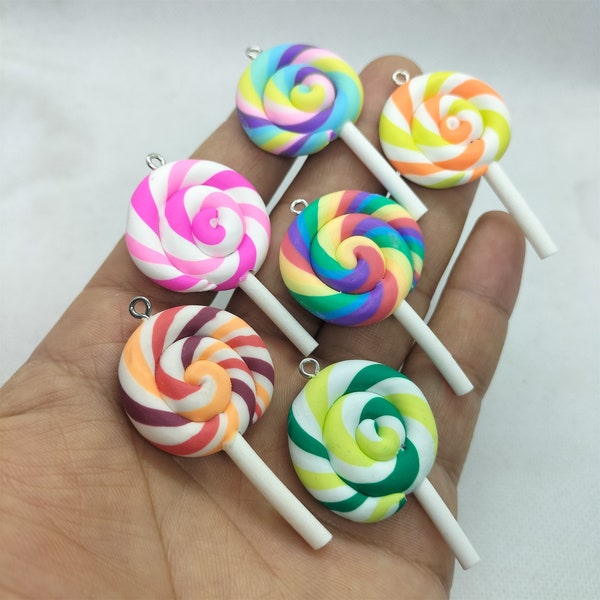 27*53mm Soft Clay Rainbow Charms Candy Lollipop Charm Pendant for DIY Earring Necklace Key Chain Jewelry Making Accessories 10 30 Pcs