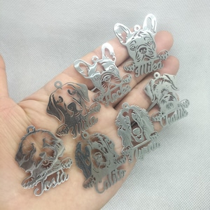 Stainless Steel Engraved Pendant Cartoon Animal Puppy Series Customized Personalized Name Charm Pendant Keychain Necklace Party Accessories
