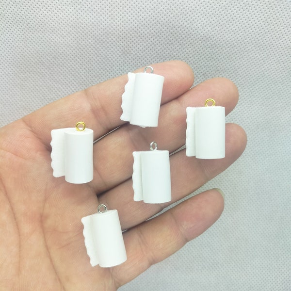 14*23mm Cartoon Toilet Paper Roll Charms Simulated Tissue Charm Pendant for DIY Earring Necklace Key Chain Jewelry Accessories 10 30 Pcs