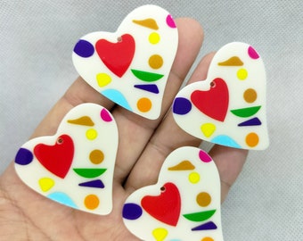 42*43mm Acrylic Heart Charm Cartoon Hearts Charms Pendant for DIY Earring Necklace Jewelry Making Accessories 10 30Pcs