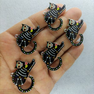 27*35mm Animal Cat Skeleton Enamel Charm Cartoon Skull Charms Pendant for DIY Earring Bracelet Necklace Key Chain Jewelry Making