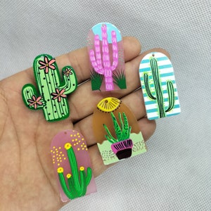 Ciondolo in vaso per piante in acrilico Ciondolo con ciondoli per fiori di cactus in cartone animato per orecchini fai-da-te Collana Portachiavi Accessori per creazione di gioielli 10 30 pezzi