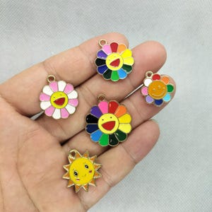Cartoon Enamel Charm Gold Plated Metal Flower Charms Pendant for Bracelet DIY Earring Necklace Key Chain Jewelry Making Accessories