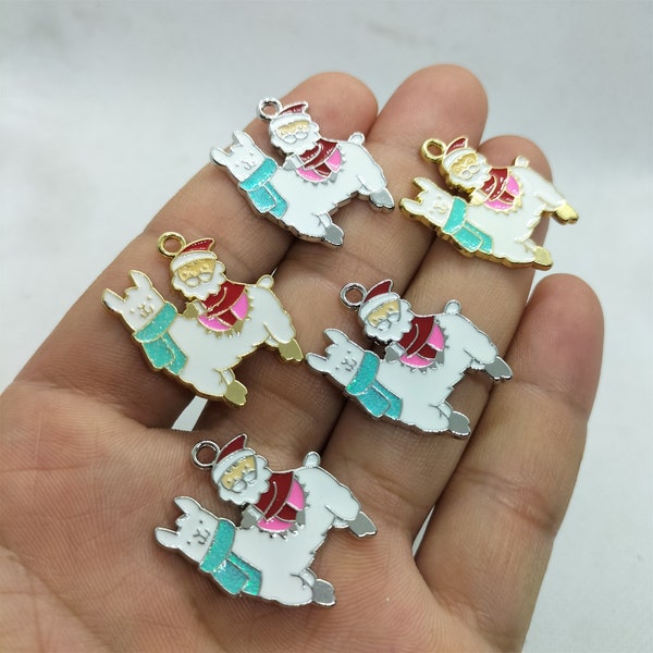 21*27mm Santa Claus Charm Enamel Cartoon Animal Alpaca Charms Pendant for DIY Earring Necklace Key Chain Jewelry Accessories 10 30Pcs