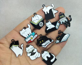 Cartoon Pet Black Metal Enamel Charm Animal Cat Charms Pendant Bracelet DIY Earring Necklace Key Chain Jewelry Making Accessories