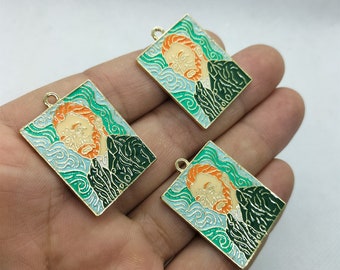23*31mm Square Tag Enamel Charm Abstract Painting Character Charms Pendant for Bracelet DIY Earring Necklace Key Chain Charm 10 30 Pcs