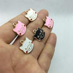 17*17 mm Metal Enamel Animal Charm Goud Cartoon Varken Charms Hanger voor Armband DIY Oorbel Ketting Sleutelhanger Sieraden Accessoires 10 30 Pcs