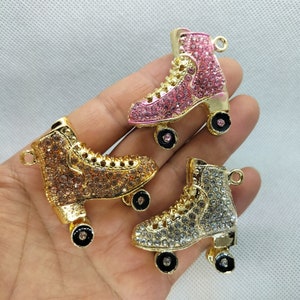 41*41mm Cartoon Crystal Roller Skates Shoe Charm Shoe Key Ring Charms Pendant for DIY Key Chain Jewelry Making Accessories