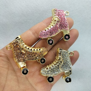 41*41mm Cartoon Crystal Roller Skates Shoe Charm Shoe Key Ring Charms Pendant for DIY Key Chain Jewelry Making Accessories