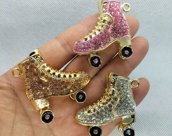 41*41mm Cartoon Crystal Roller Skates Shoe Charm Shoe Key Ring Charms Pendant for DIY Key Chain Jewelry Making Accessories