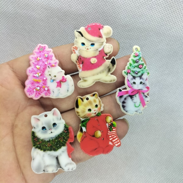 Cartoon Christmas Hat Tree Sock Charm Acrylic Cat Charms Pendant for DIY Earring Necklace Jewelry Making Accessories 10 30 Pcs