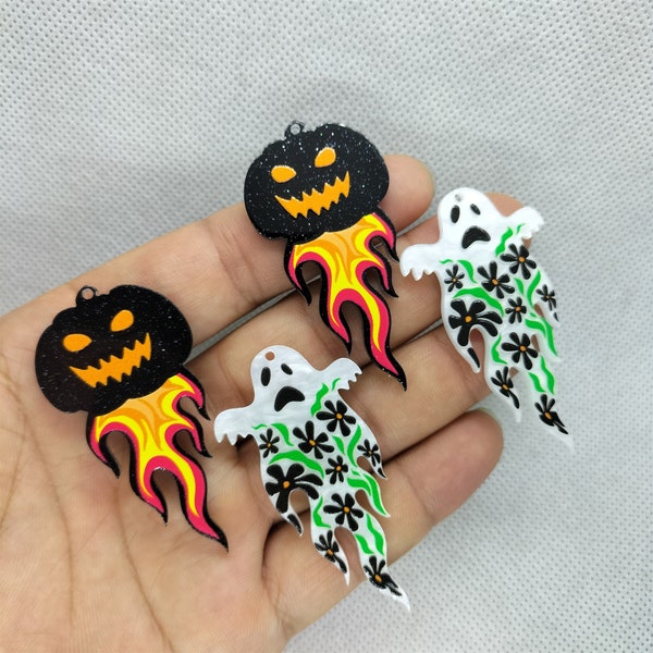 Acrylic  Pumpkin Charm Cartoon Halloween Ghost Charms Pendant for DIY Earring Necklace Key Chain Jewelry Making Accessories 10 30 Pcs