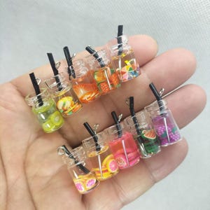 10*27mm Glass Drink Charm Resin Fruit Series Drink Charms Pendant for Bracelet DIY Earring Necklace Key Chain Jewelry Accessories 10 30 Pcs