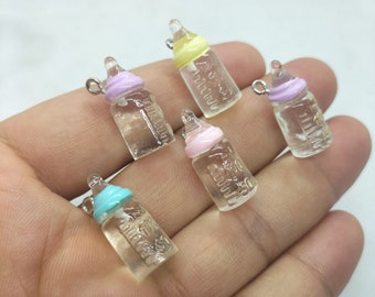 10*23mm Resin Milk Bottle Charm Cartoon Baby Milk Bottle Charms Pendant for DIY Earring Necklace Key Chain Jewelry Making Accessories