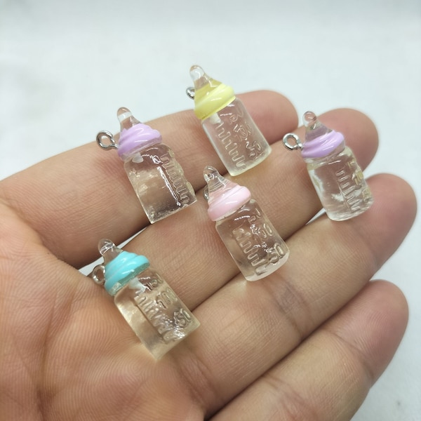 10*23mm Resin Milk Bottle Charm Cartoon Baby Milk Bottle Charms Pendant for DIY Earring Necklace Key Chain Jewelry Making Accessories