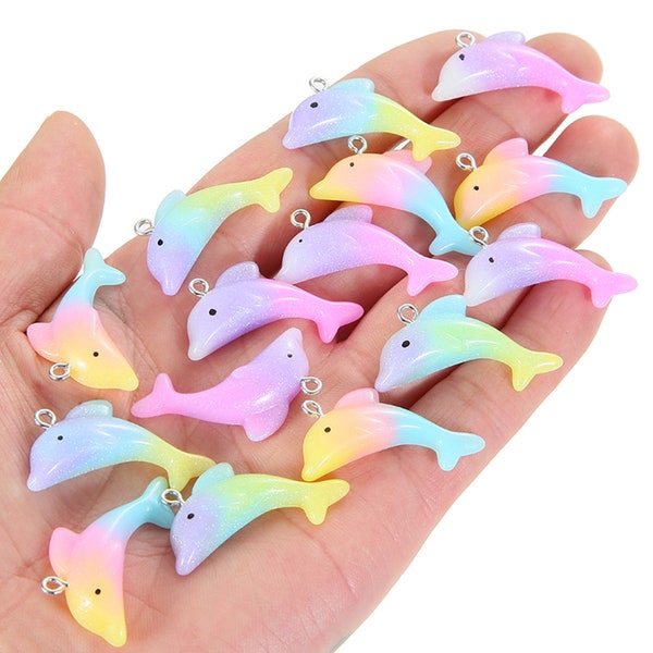 17*33mm Glitter Dolphin Charm Resin Cartoon Animal Charms Pendant for DIY Earring Necklace Key Chain Jewelry Making Accessories Material