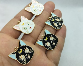 22 * 22mm Animal Émail Charme Cartoon Cat Charms Pendentif pour Bracelet DIY Boucle d’oreille Collier Porte-clés Bijoux Fabrication Accessoires 10 30 Pcs