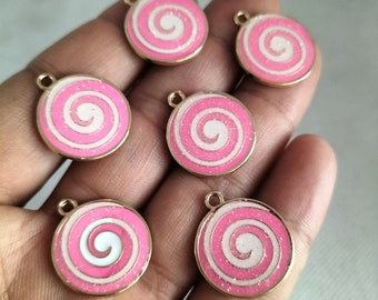 20*22mm dos desenhos animados glitter pirulito encantos ouro esmalte doce tag charme pingente para pulseira diy brinco colar jóias fazendo 10 30 peças