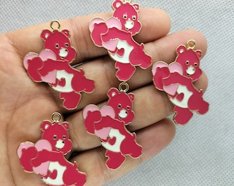 25*32mm Cartoon Enamel Charm Gold Metal Heart Charms Pendant for Bracelet DIY Earring Necklace Key Chain Accessories 10 30 Pcs