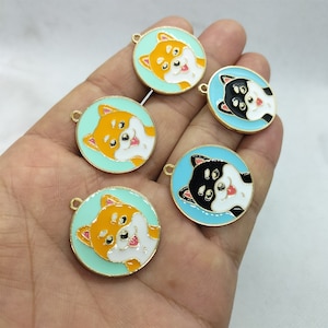 26*28mm Animal Enamel Disc Tag Charm Cartoon Dog Charms Pendant for Bracelet DIY Earring Necklace Key Chain Making Accessories 10 30 Pcs