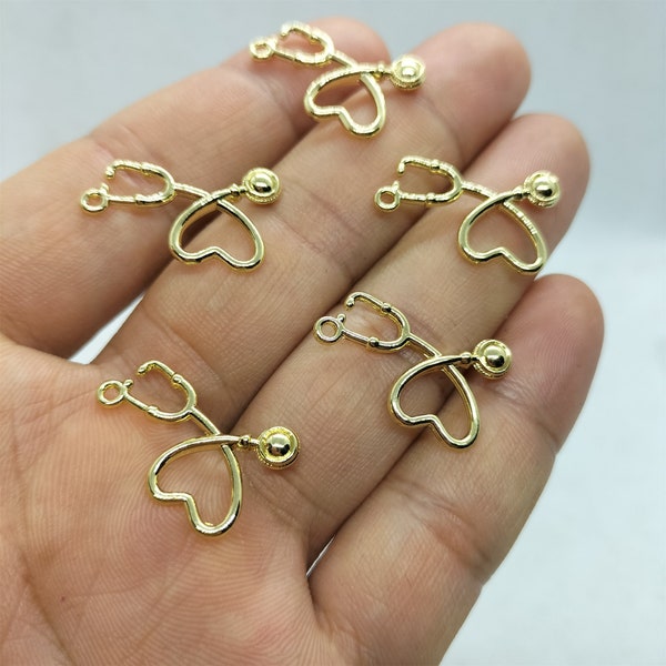 13*22mm Alloy Gold Plated Stethoscope Charms Pendant for DIY Earring Necklace Key Chain Jewelry Making Accessories Material