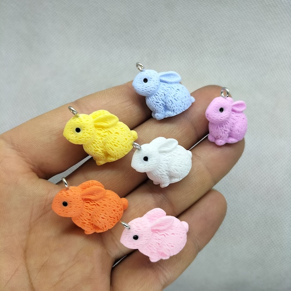 20*23mm Resin Rabbit Charm Cartoon Animal Bunny Charms Pendant for DIY Earring Necklace Key Chain Jewelry Making Accessories Material