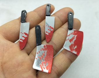 2 Style Halloween Bloody Knife Tools Charms Acrylic Pendant for DIY Earring Keychain Pendant Jewelry Making Accessories Material