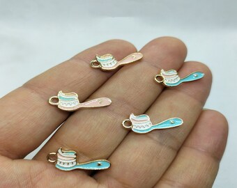 6*15mm Enamel Toothbrush Charm Cartoon Toothpaste Charms Pendant for Bracelet DIY Earring Necklace Key Chain Accessories 10 30 Pcs
