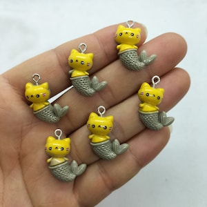 25 * 18mm Cartoon Dier Kat Charm Resin Zeemeermin Charms Hanger voor DIY Oorbel Ketting Armband Sieraden Accessoires Materiaal 10 30 Stuks