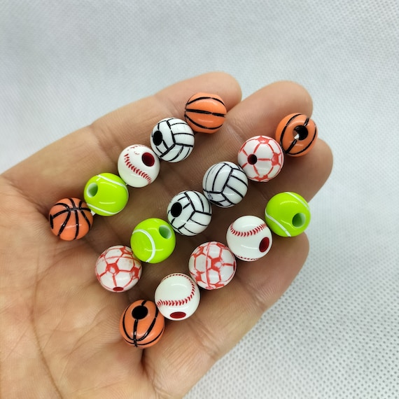 Acrylic Ball Bead Charm Baseball Sport Beads Cartoon Basketball Team Sports Beads Charms Pendant for Bracelet DIY Jewelry Accessories