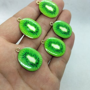 19*25mm Gold Fruit Enamel Charm Kiwifruit Charms Pendant for Bracelet DIY Earring Necklace Key Chain Jewelry Making Accessories 10 30 Pcs