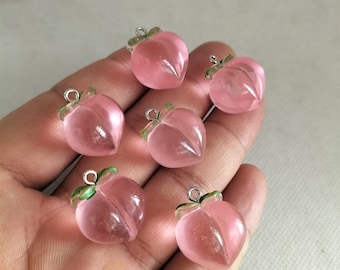 16*22mm Transparent Fruit Charm Resin Pink Peach Charms Pendant for DIY Earring Necklace Key Chain Jewelry Making Accessories 10 30 Pcs