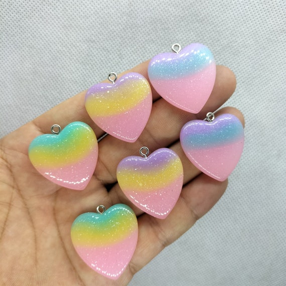 30pcs Enamel Heart Charms Colorful Tiny Heart Pendant Bracelet Necklace DIY Jewelry Making Accessories,one-size