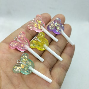 20*38mm Simulation Candy Resin Lollipop Charm Glitter Heart Charms Pendant for DIY Earring Necklace Key Chain Jewelry Making Accessories