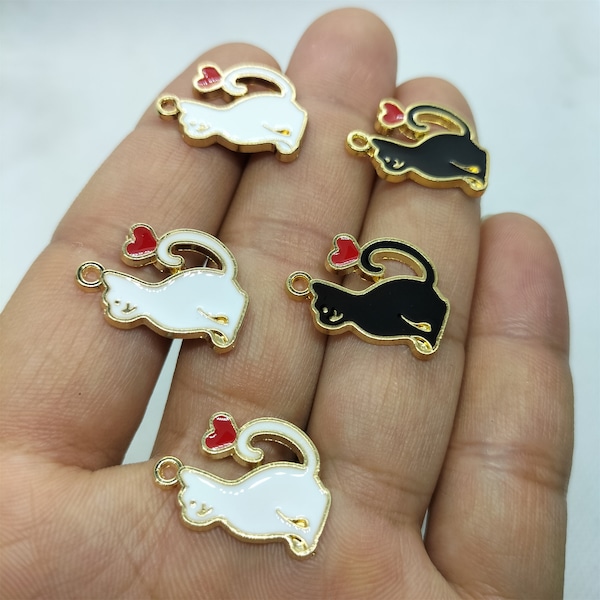 15*21mm Cartoon Enamel Charm Animal Cat Charms Pendant for Bracelet DIY Earring Necklace Key Chain Jewelry Making Accessories 10 30 Pcs