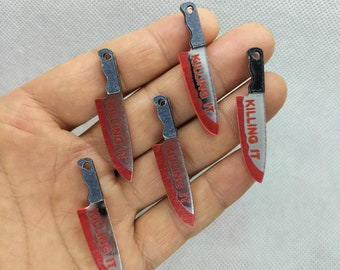 9*46mm Halloween Bloody Knife Tools Charms Acrylic Letter Knife Pendant for DIY Earring Keychain Pendant Jewelry Making Accessories 10 30Pcs