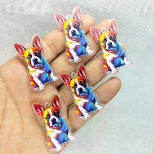 24*40mm Cartoon Dog Charm Acrylic Animal Pet Puppy Printed Charm Pendant for DIY Earring Jewelry Making Accessories Material 10 30 Pcs