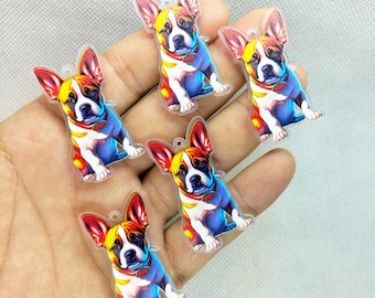 24*40mm Cartoon Dog Charm Acrylic Animal Pet Puppy Printed Charm Pendant for DIY Earring Jewelry Making Accessories Material 10 30 Pcs