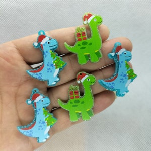 Cartoon Dinosaurier Charme Acryl Tier Gedruckt Weihnachten Hut Charms Anhänger für DIY Ohrring Halskette Schmuck machen Zubehör 10 30 Teile