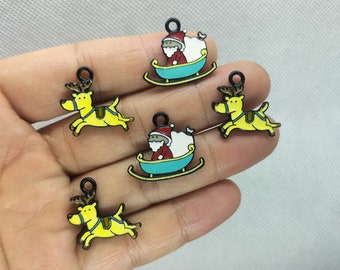 Cartoon Santa Claus Charms Black Enamel Animal Elk Charm Pendant for Bracelet DIY Earring Necklace Jewelry Craft Making 10 30 Pcs