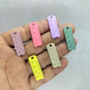 10*29mm Simulation Ruler Charm Metal Paint Ruler Charms Pendant for DIY Earring Key Chain Bracelet Jewelry Accessories Material 10 30 Pcs