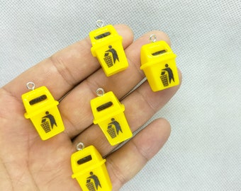 Resin 3D Trash Can Charm Cartoon Imitation Waste Bin  Charms Pendant for DIY Earring Necklace Key Chain Jewelry Making Accessories Material