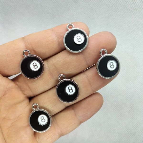 16*20mm Tag Enamel Black Charm 8 # Billiard Charms Pendant for Bracelet DIY Earring Necklace Key Chain Jewelry Making Accessories 10 30 Pcs